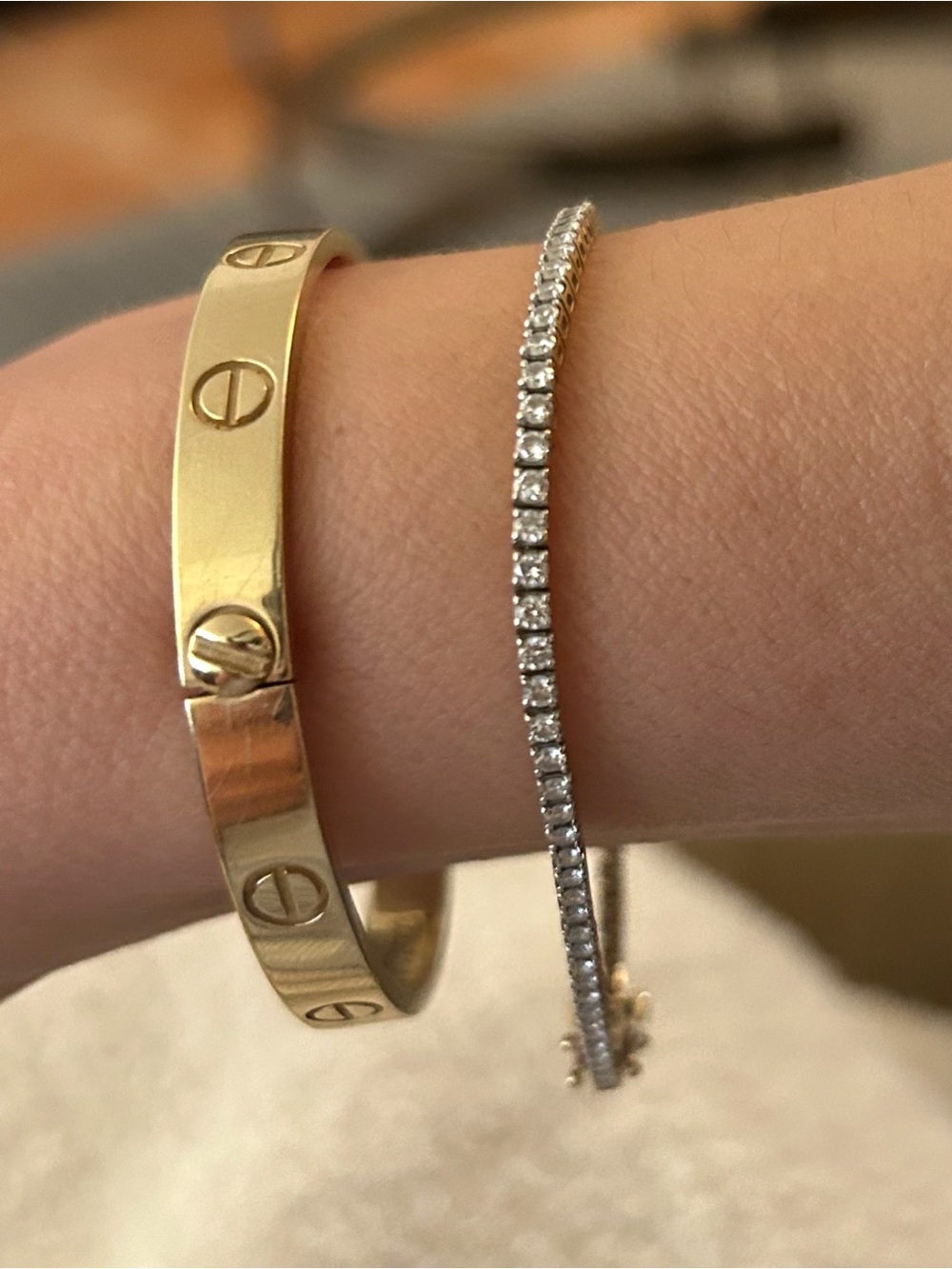 Lab grown 2 CT diamond tennis bracelet set on solid 14 CT gold. Offers welcome!
